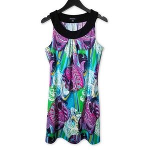 Notations Sleeveless Dress Womens Medium Multicolor Paisley Shift Mod Boho